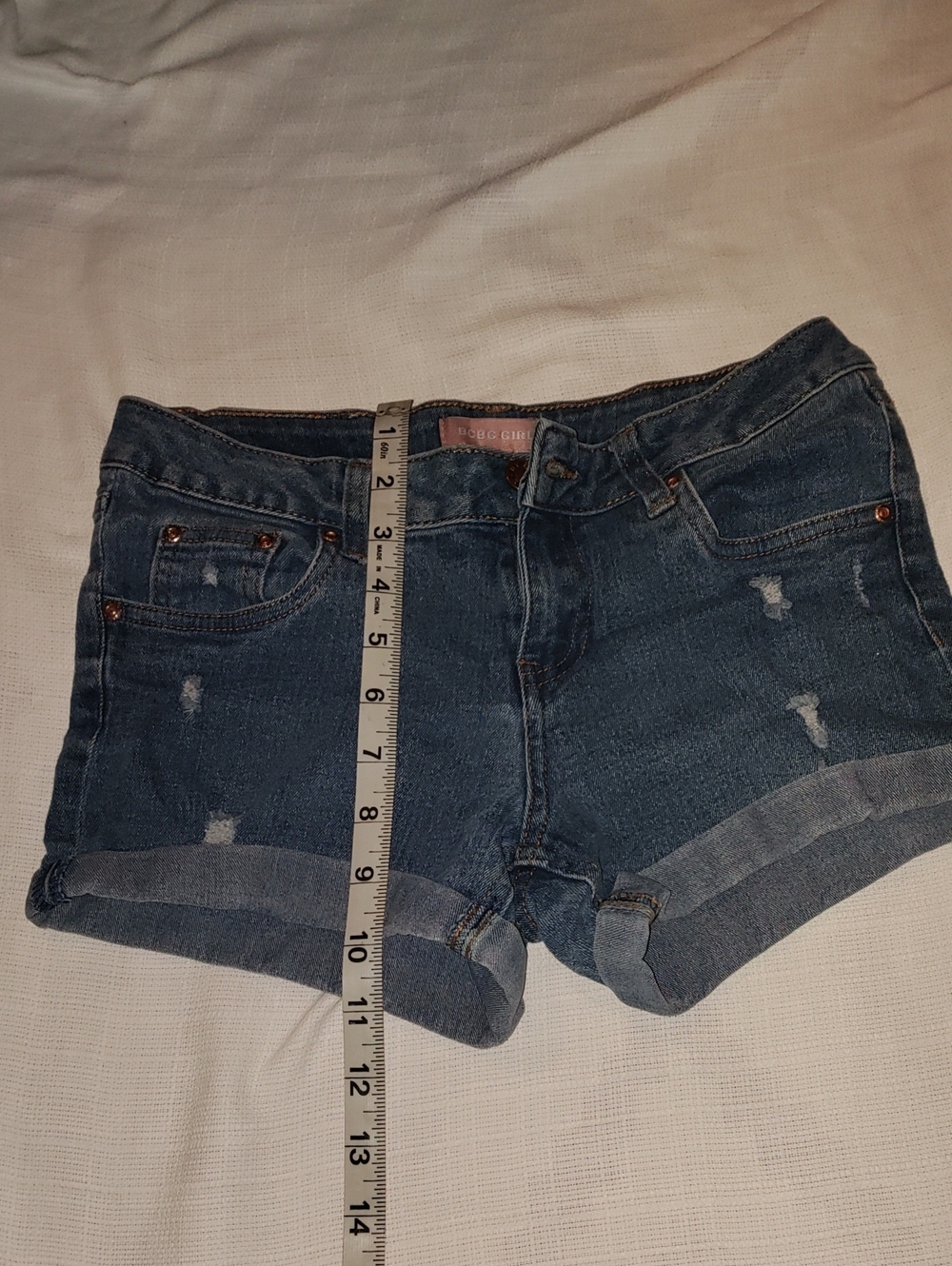 BCBGirls Dark Wash Rolled Cuff Distressed Denim Shorts